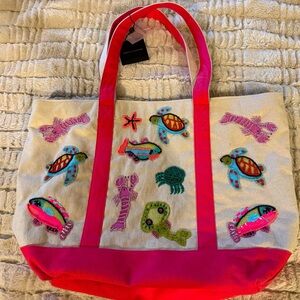 New with tags America &  Beyond Embroidered Tote Beach Bag